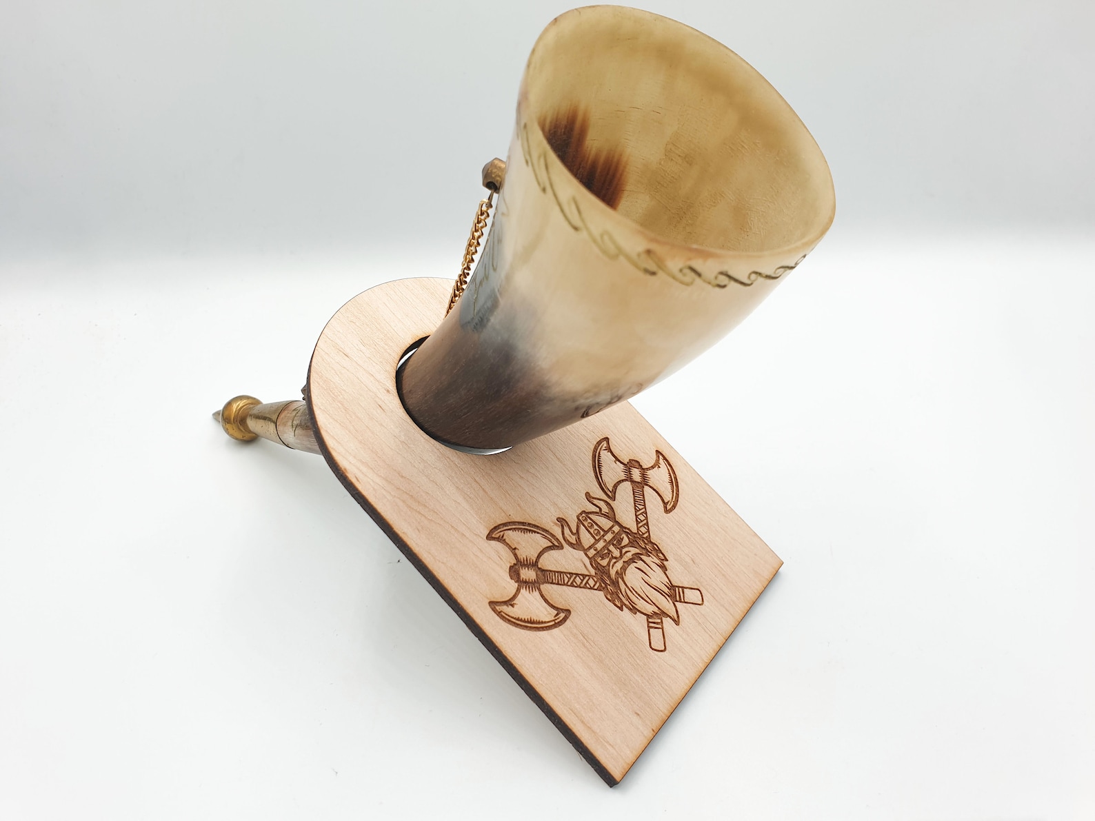 Mjolnir wooden drinking horn stand holder personalized viking Etsy