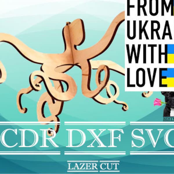 Octopus CDR DXF cricut files baby crib diy Mobile hanger frame laser cut vector file