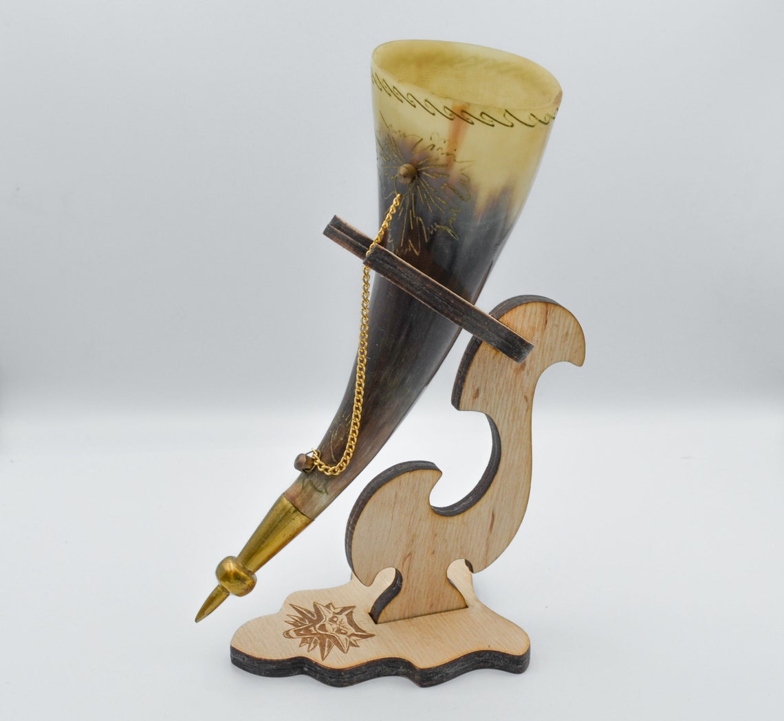 Wooden drinking horn stand holder personalized fathers day Etsy