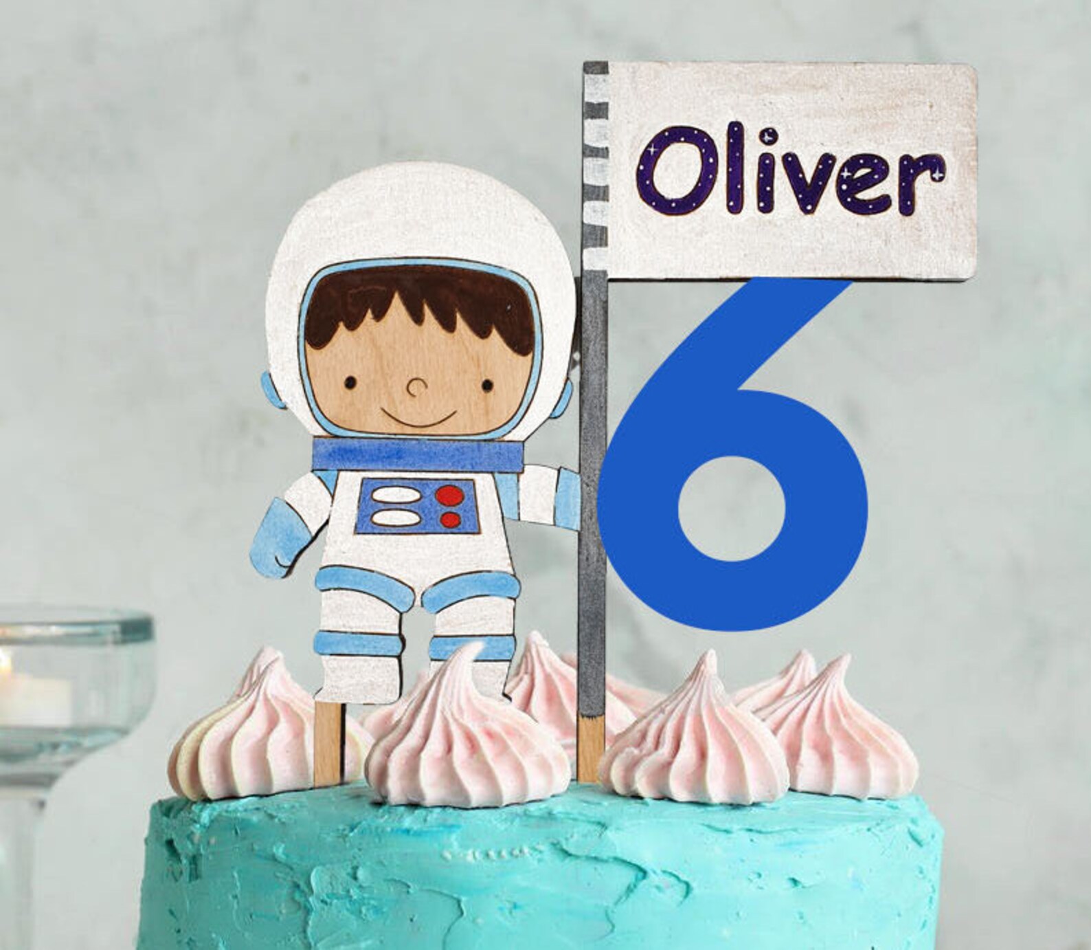 Astronaut space Birthday cake topper Wooden custom Topper girl Etsy