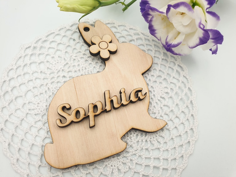 Spring Wood Rabbit easter table Decor Happy Easter Bunny Basket Tag Filler personalized baby gift Place Card Name Tag Name Sign Charm