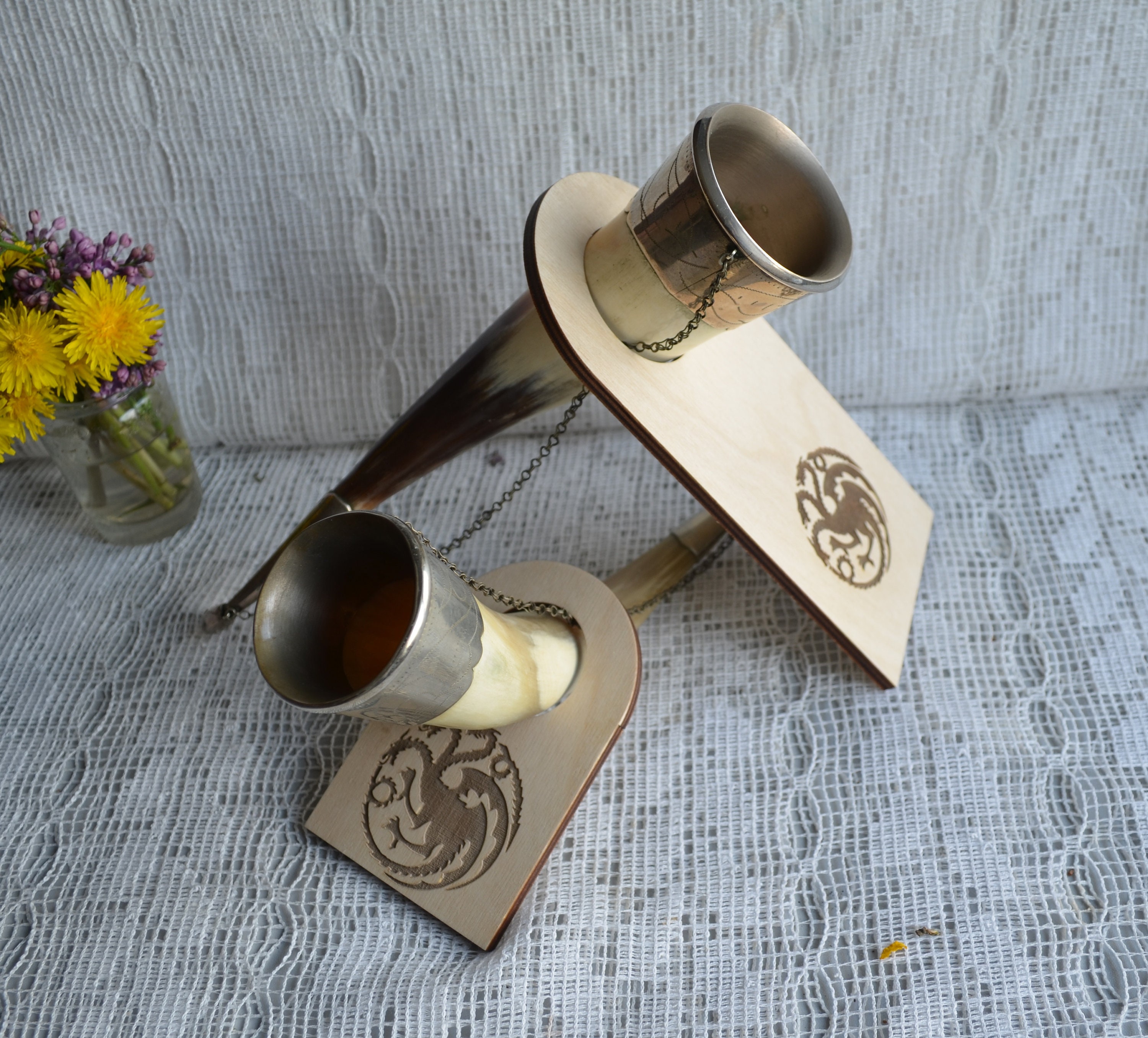 Wooden Drinking Horn Stand Wood Horn Holder Viking Triquetra Etsy UK