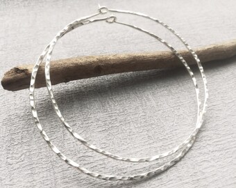 Sterling silver HAMMERED rustic hoops, handmade BEAUTIFUL hoops, 3cm/4.5cm/6cm/7cm diameter, silver BOHO hoops, handmade sterling silver 925