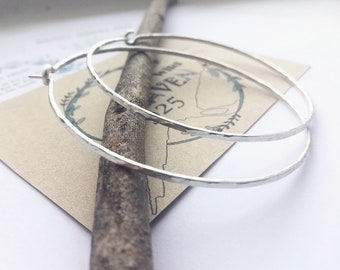 Rustic Hammered Sterling Silver Hoop Earrings: Boho Chic