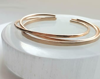 Handmade 14kt Gold Filled Cuff Bangle: Chunky Hammered Wire
