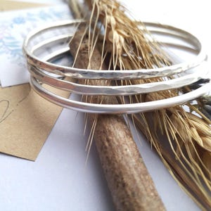 Handmade Sterling Silver Cuff Bangle: Hammered or Smooth Stacking Bracelet