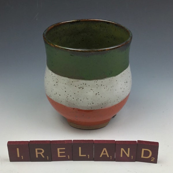 Ireland Flag Cup Handmade Pottery Ceramic mug tumbler whiskey sipping cup holds 1 cup