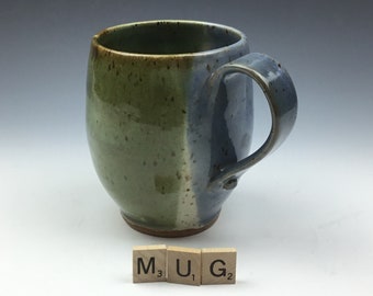 Coffee Mug handmade pottery ceramic coffee tea mug cup tumbler in blue and green holds 2.5 cups