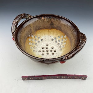 Handmade Pottery Ceramic Kitchen Colander Strainer Brown and White 8” by 4&quot;