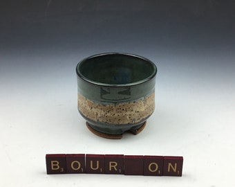 Handmade Pottery Ceramic Bourbon Tumbler Cup Mug Blue Brown Holds 1 cup