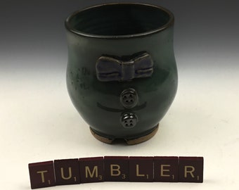 Bow Tie Tumbler Handmade Ceramic Pottery Cup Mug Holds 14oz