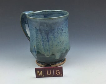 Coffee Mug Handmade Ceramic Pottery Mug Cup Tumbler in Blue and Green holds 14oz