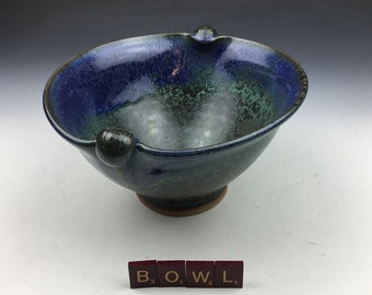 Handmade Pottery Ceramic Bowl Pot in Green Blue and Black Marbled 8.5" by 4" Wheelthrown and Altered