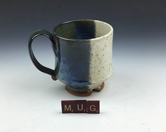 Coffee Mug Handmade Ceramic Pottery Mug Cup Tumbler in Blue Green White holds 14oz