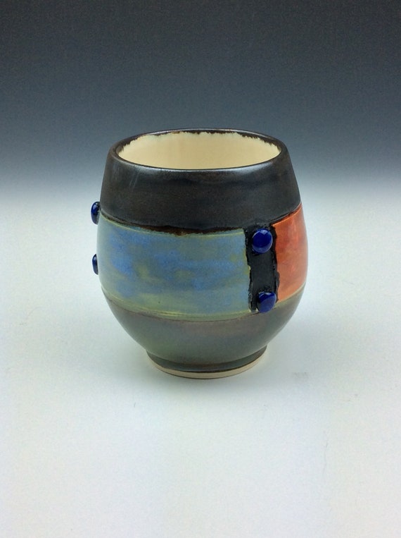 Fun colorful ceramic handmade pottery yunomi cup tea cup wine glass whiskey tumbler