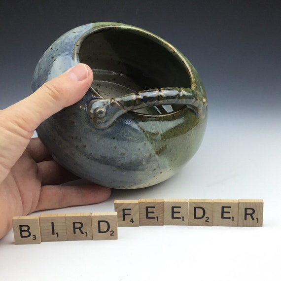 Handmade Ceramic Pottery Bird House Feeder In Blue And Green Etsy