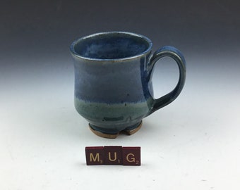 Coffee Mug Handmade Ceramic Pottery Mug Cup Tumbler in Blue and Green holds 14oz