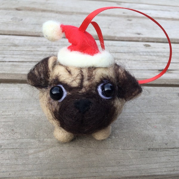 Pug puppy dog Needle Felted Decoration handmade from sheep wool