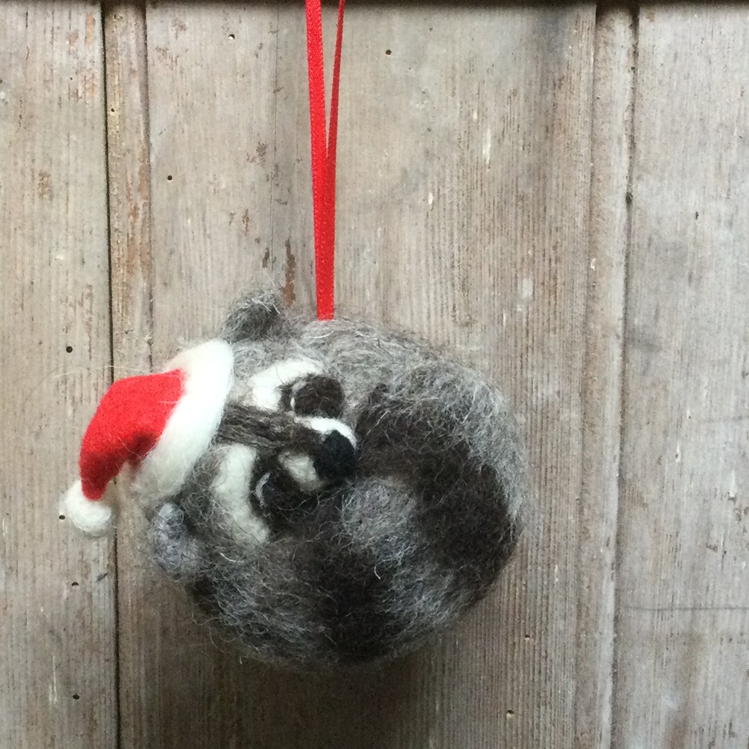 Needle Felt Raccoon Hanging Decoration, Christmas Tree Ornament