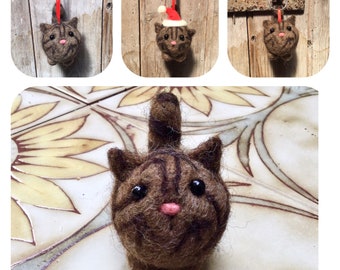 Tabby Cat Needle Felted Decoration or keyring handmade from sheep wool