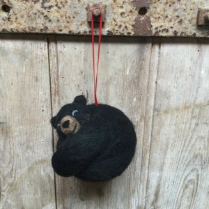 Needle felt black bear hanging decoration hand made Christmas Tree Ornament