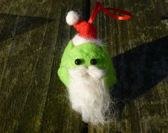 Brussel Sprout Santa Bauble Needle Felted Christmas Decoration handmade from sheep wool