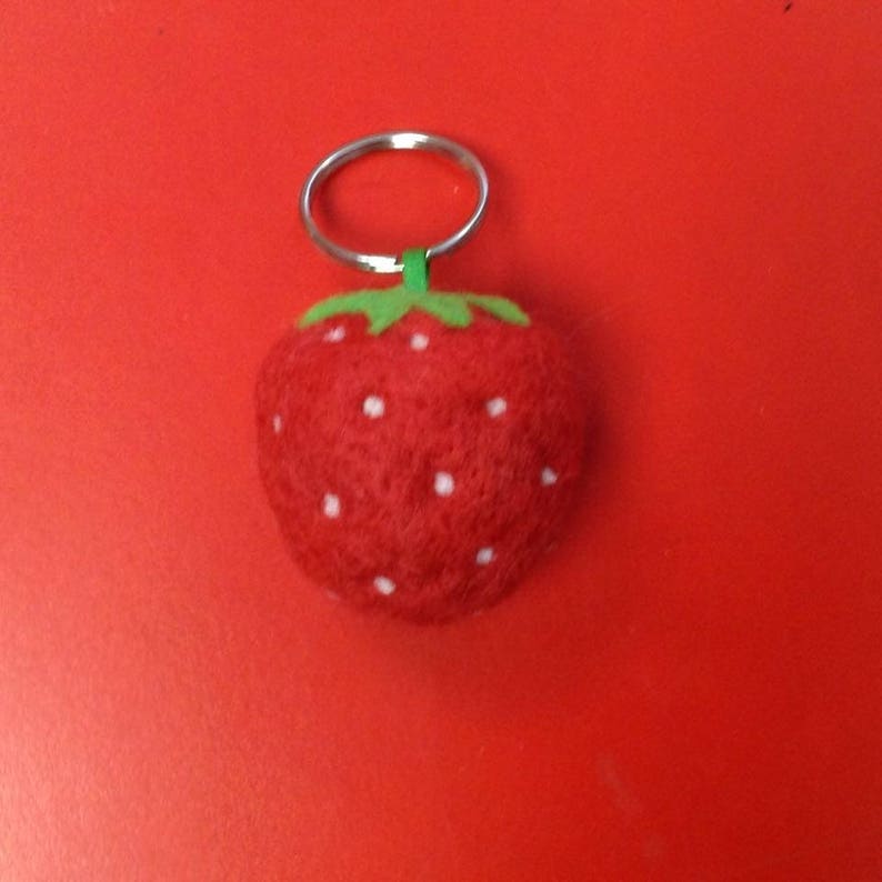 Strawberry Needle Felted keyring keychain bag charm handmade from British Shetland wool and Merino wool
