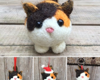 Calico Kitten/ calico Cat Needle Felted Decoration or keyring handmade from sheep wool