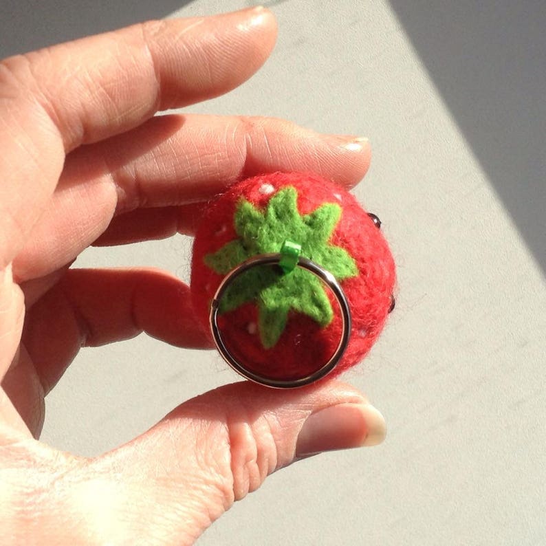 Strawberry Needle Felted keyring keychain bag charm handmade from British Shetland wool and Merino wool