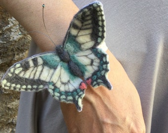 Handmade custom wrist corsage with a needle felt butterfly bespoke prom wedding wrist corsage
