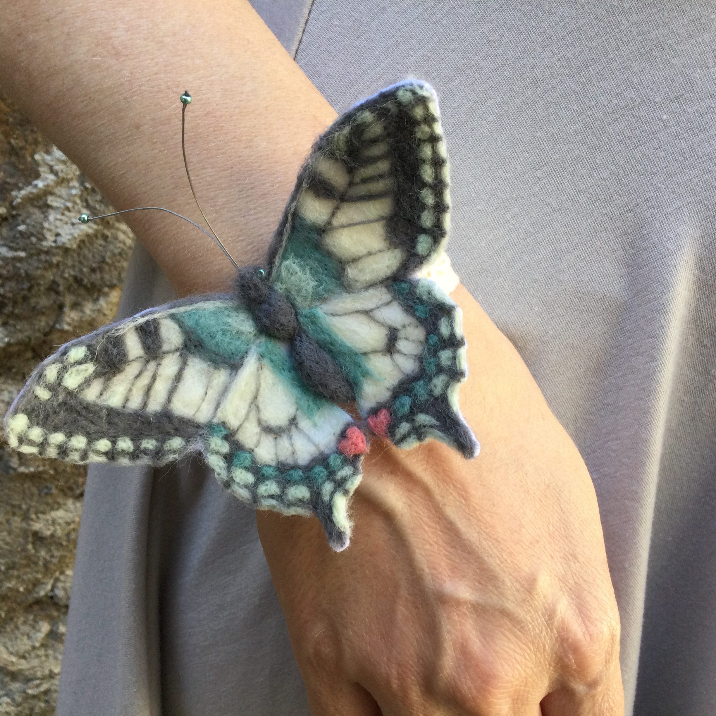 Handmade Custom Wrist Corsage With A Needle Felt Butterfly Bespoke Prom Wedding