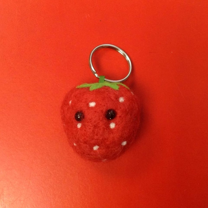 Strawberry Needle Felted keyring keychain bag charm handmade from British Shetland wool and Merino wool