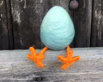 Handmade Needle Felted Ombré Leggbert; Easter egg with legs, made from sheep wool and merino