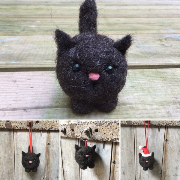 Black Kitten /Cat Needle Felted Decoration or keyring handmade from sheep wool