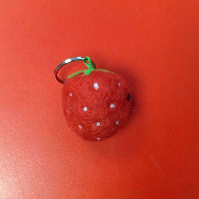 Strawberry Needle Felted keyring keychain bag charm handmade from British Shetland wool and Merino wool