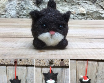 Black and white tuxedo Kitten /Cat Needle Felted Decoration or keyring handmade from sheep wool