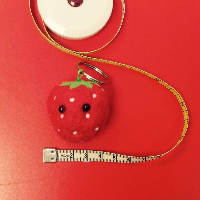 Strawberry Needle Felted keyring keychain bag charm handmade from British Shetland wool and Merino wool