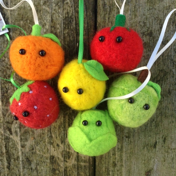 Lemon Bauble Needle Felted Decoration Handmade From Sheep Wool and