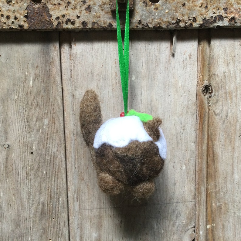 Puddycat Needle Felted Christmas pudding cat Decoration handmade from sheep wool image 2