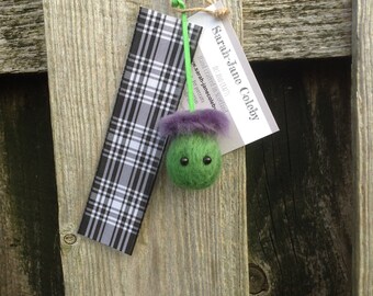 Handmade Scottish tartan bookmark with needle felted thistle / highland cow / heart decoration