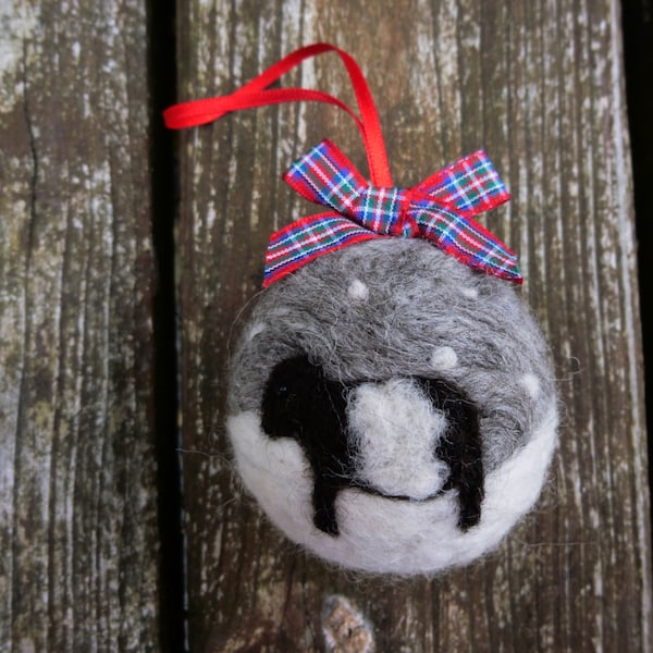 Handmade Needle Felted Bauble Belted galloway cow (beltie) Christmas Tree Decoration made from sheep wool