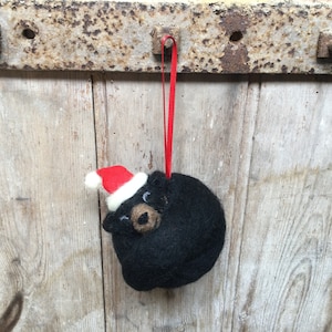 Needle felt black bear hanging decoration hand made Christmas Tree Ornament