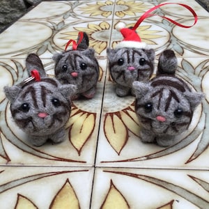 Silver Tabby Cat / Grey Tabby Cat Needle Felted Decoration or keyring handmade from sheep wool