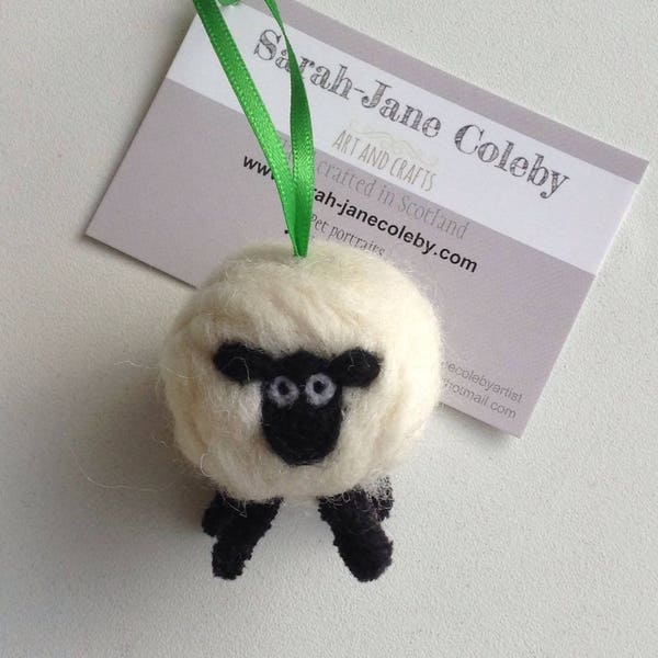 Sheep Bauble Needle Felted Decoration handmade from undyed wool