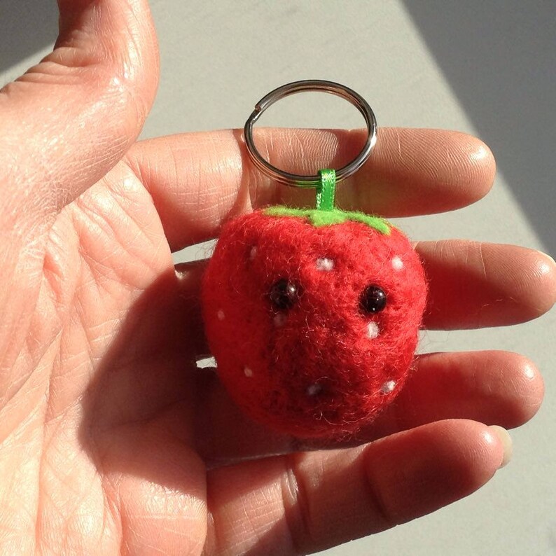 Strawberry Needle Felted keyring keychain bag charm handmade from British Shetland wool and Merino wool