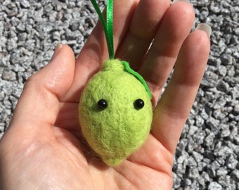 Lime Bauble Needle Felted Decoration handmade from sheep wool