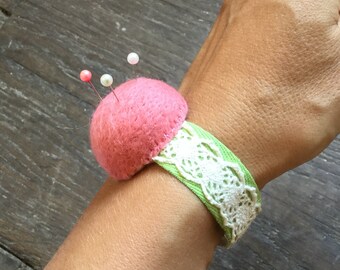 Handmade wrist worn pin cushion choice of colours