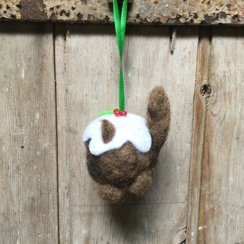 Puddycat Needle Felted Christmas pudding cat Decoration handmade from sheep wool image 4