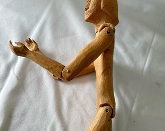 Antique Folk Art Carved Wood Jointed Lay Figure, Artist Model