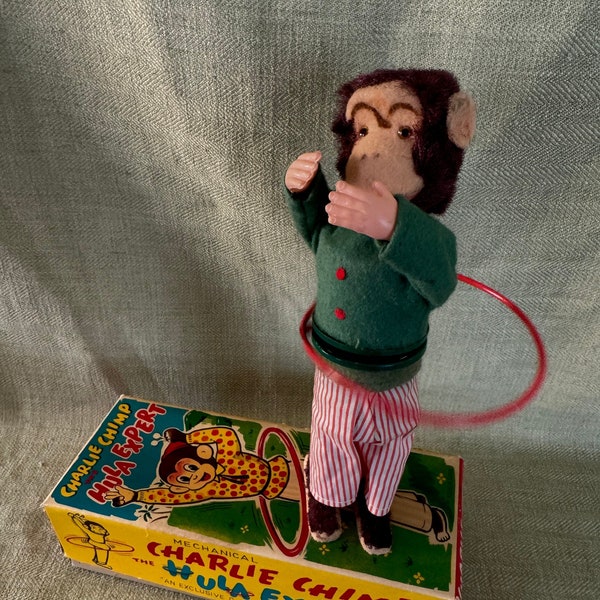 Charlie Chimp Hula Expert, Japan Tin Wind Up Toy